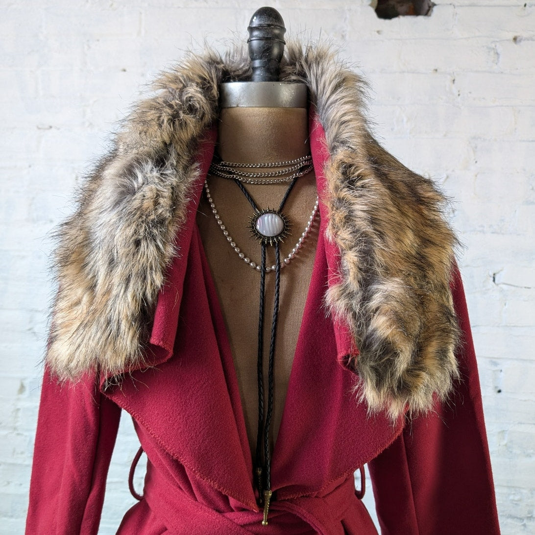 Y2K Red Faux Fur Shaggy Penny Lane Jacket Dark Romance Knit Bratz Trench Coat