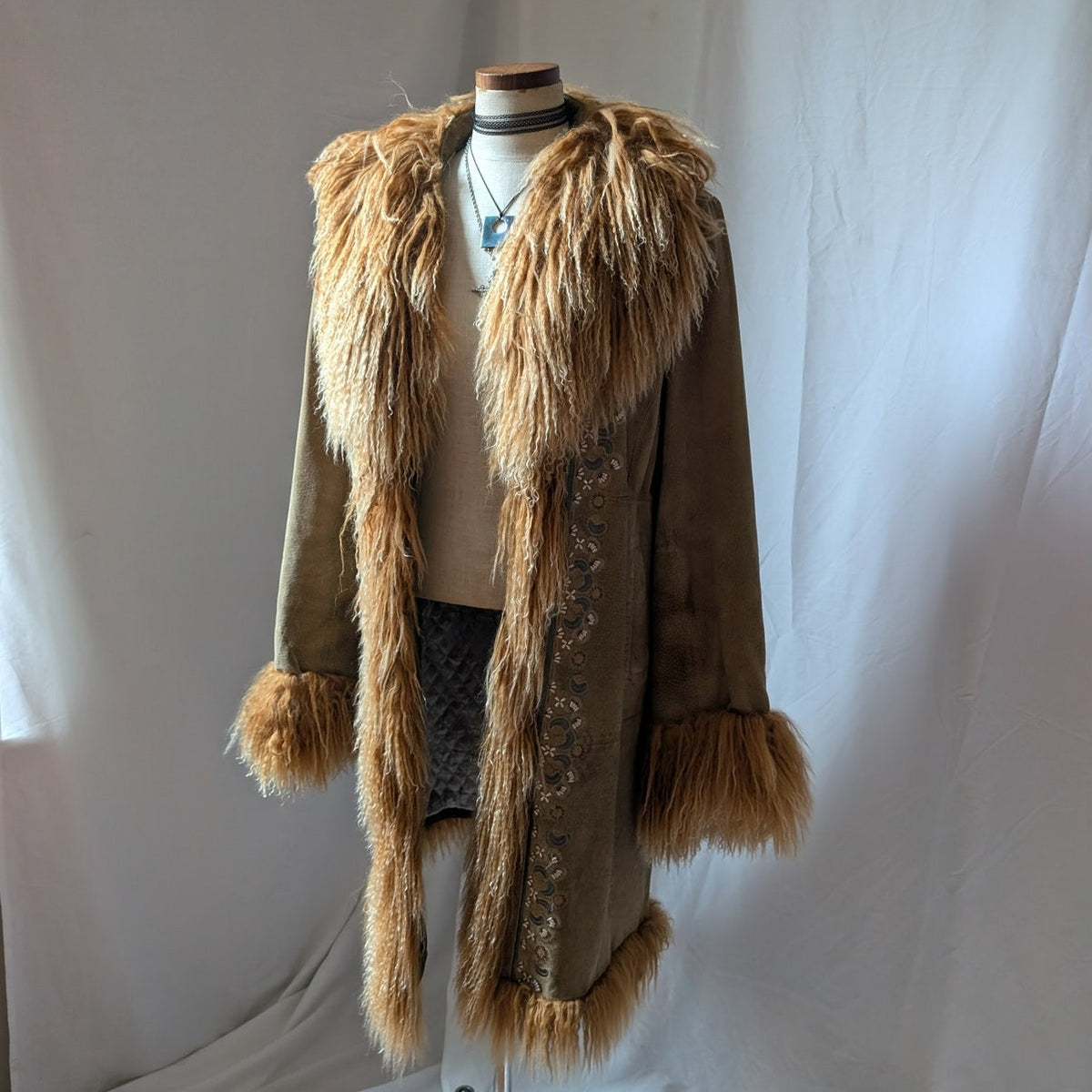 Vintage Rusty Brown Suede Coat L Penny Lane Trench Groovy Fur Jacket Afghan