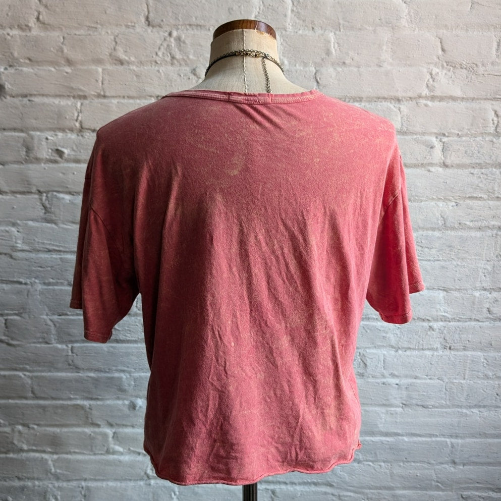 Y2K Red Burnout Acid Wash Concert Tee Pink Festival Tshirt Faded Crop Top Large