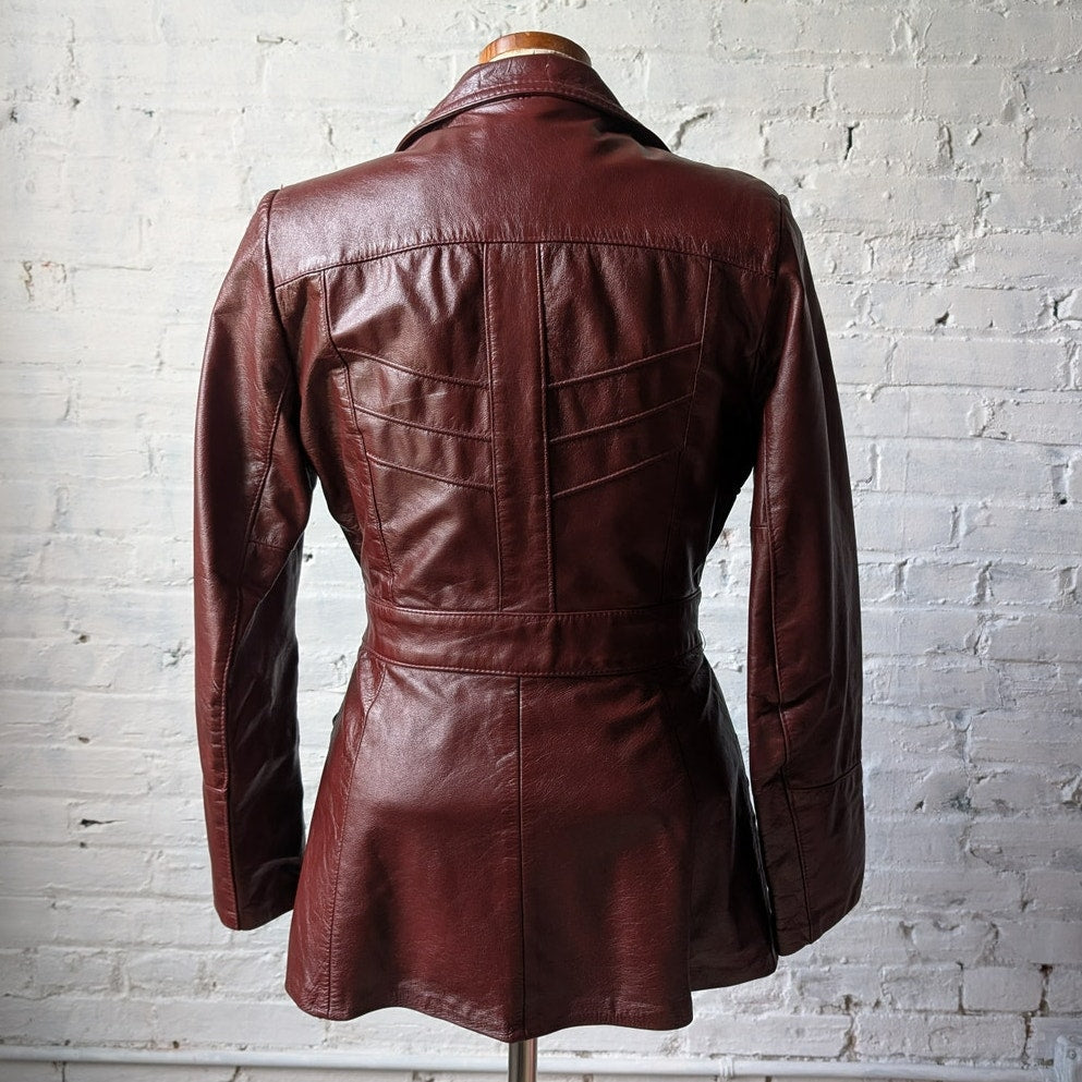 Vintage Red Leather Jacket Trench Coat Minimalist Grunge Chic Burgundy Medium