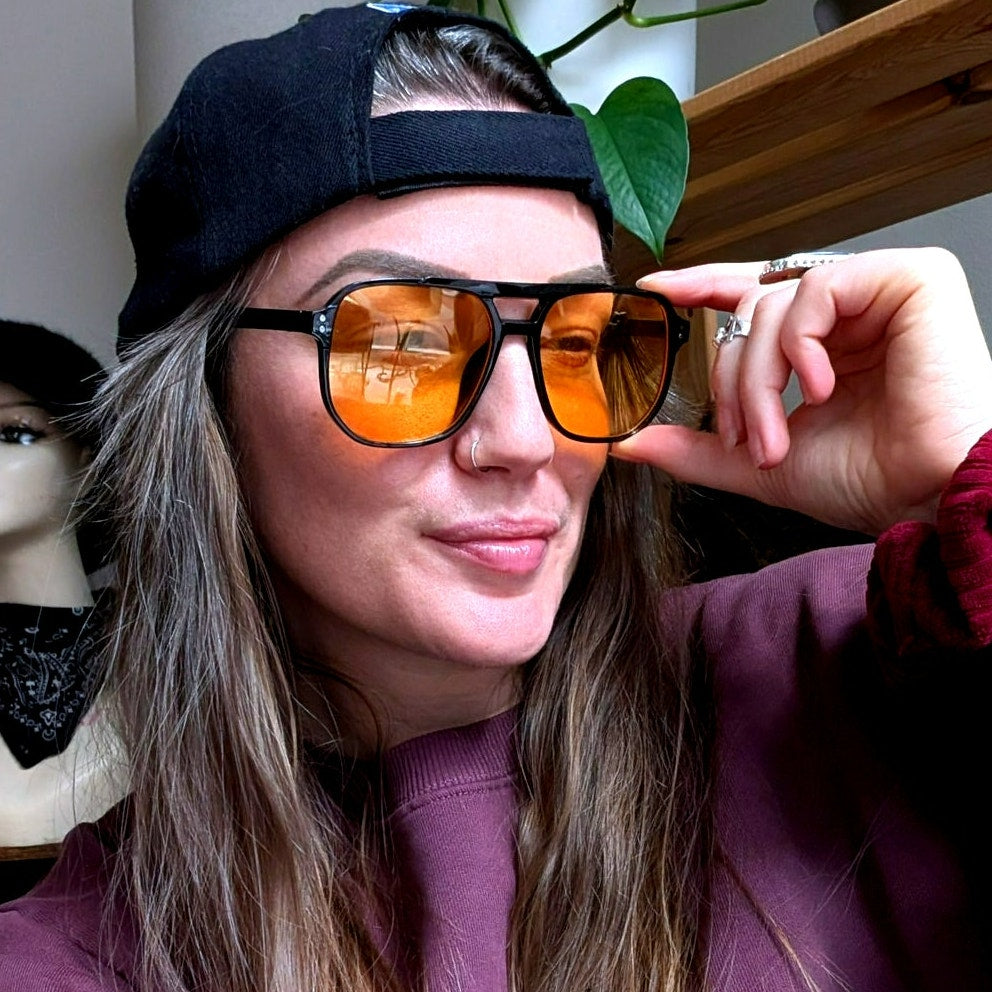 Retro Yellow Aviator Minimalist Festival Sunglasses Grunge Tinted Sunnies Shades