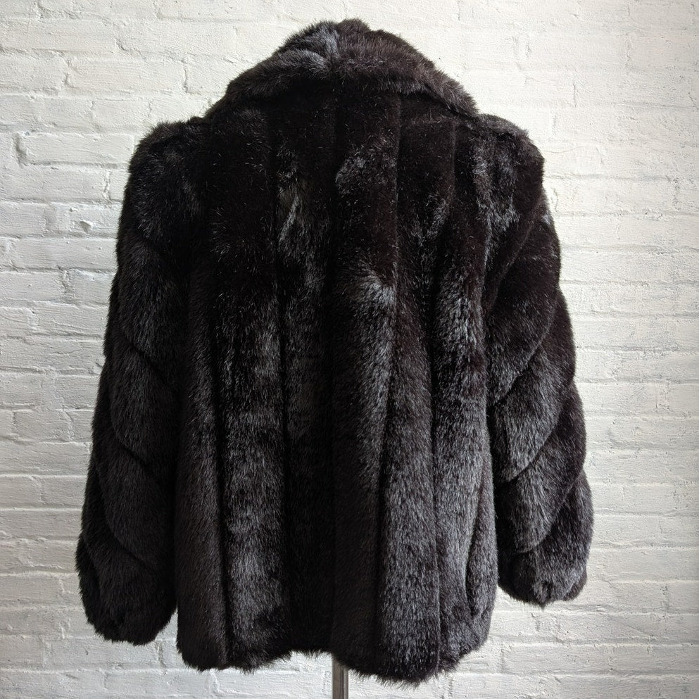 Vintage Black Faux Fur Coat Shaggy Mob Wife Grunge Minimalist Glam Cozy Jacket