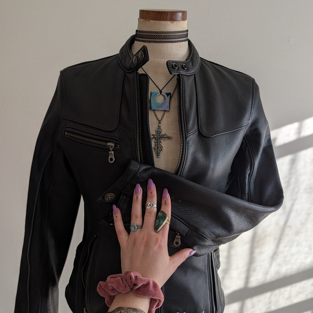 Vintage Black Leather Moto Jacket S Victory Motorcycles Utility Punk Biker Coat