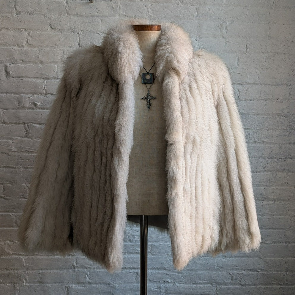 Vintage White Fluffy Fox Fur Coat Furry Ski Bunny Mobwife Designer Luxury Jacket