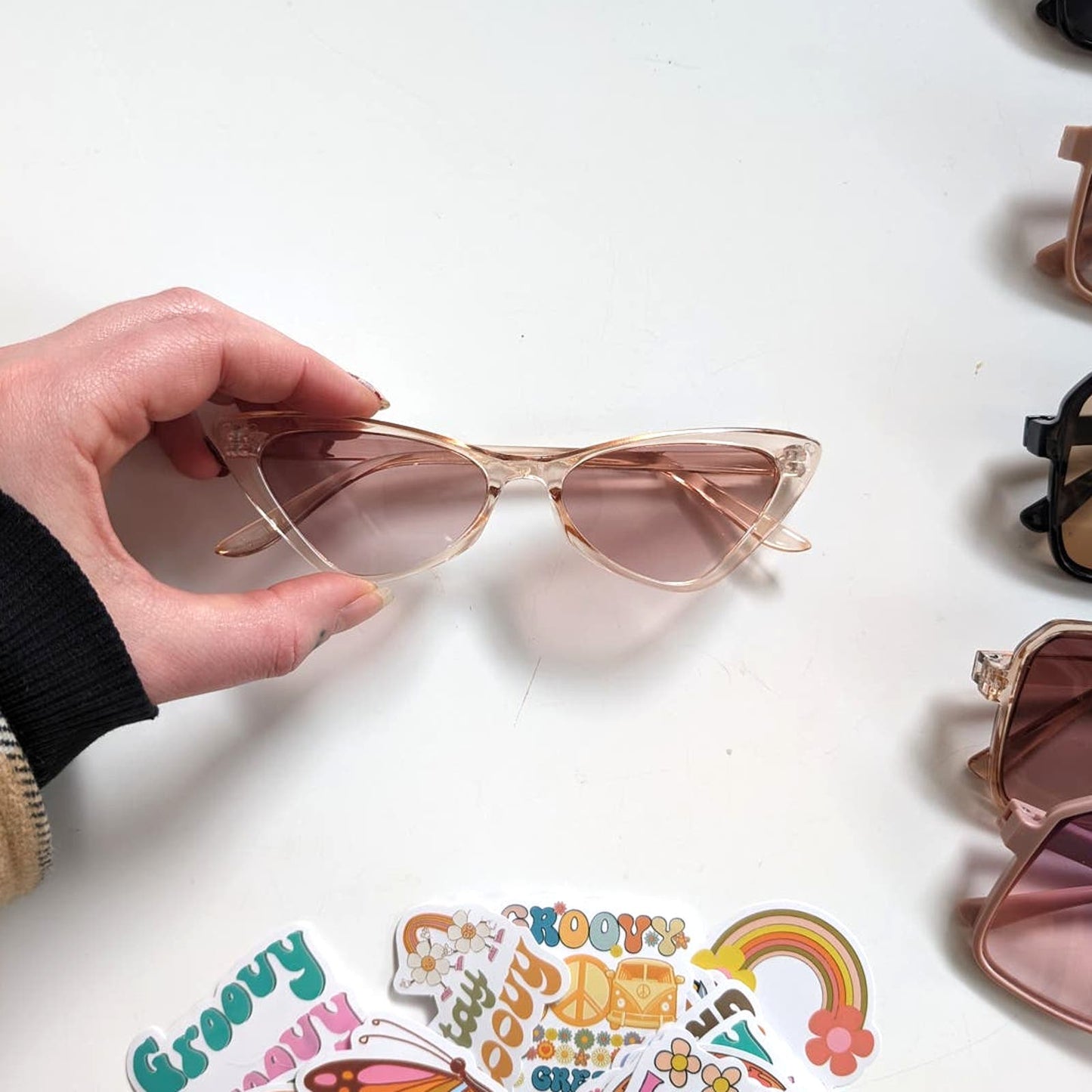 Y2K Barbie Festival Retro 60s style Cat Eye Sunglasses Muted Rose Sunnies Shades