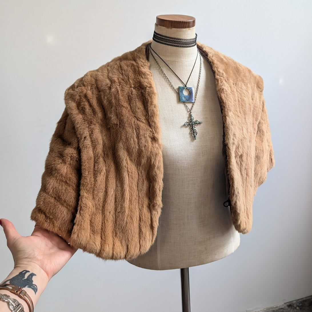 Vintage Blonde Mink Fur Stole Luxury Scarf Mob Wife Shawl Fur Trim Shrug Cape