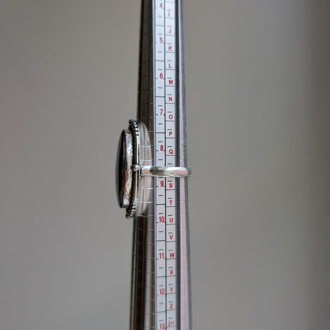 Goth Black Red Sterling Silver Ring Retro Vintage Boho Natural Stone Size 8.75