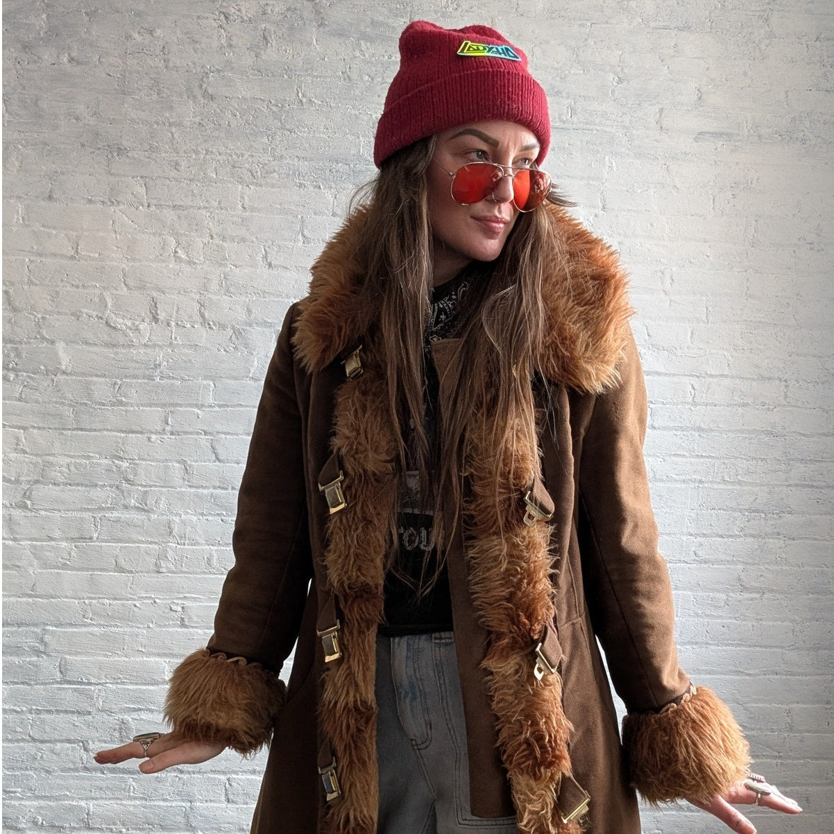 70s Vintage Brown Faux Fur Afghan Coat Penny Lane Groovy Shaggy Trench Jacket