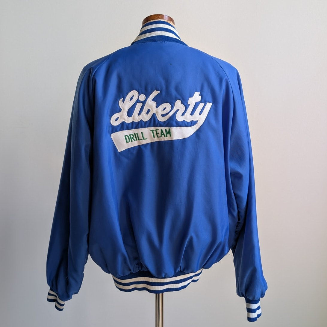 Vintage Blue Varsity Bomber Jacket Preppy Liberty Drill Team Sporty Coat Medium