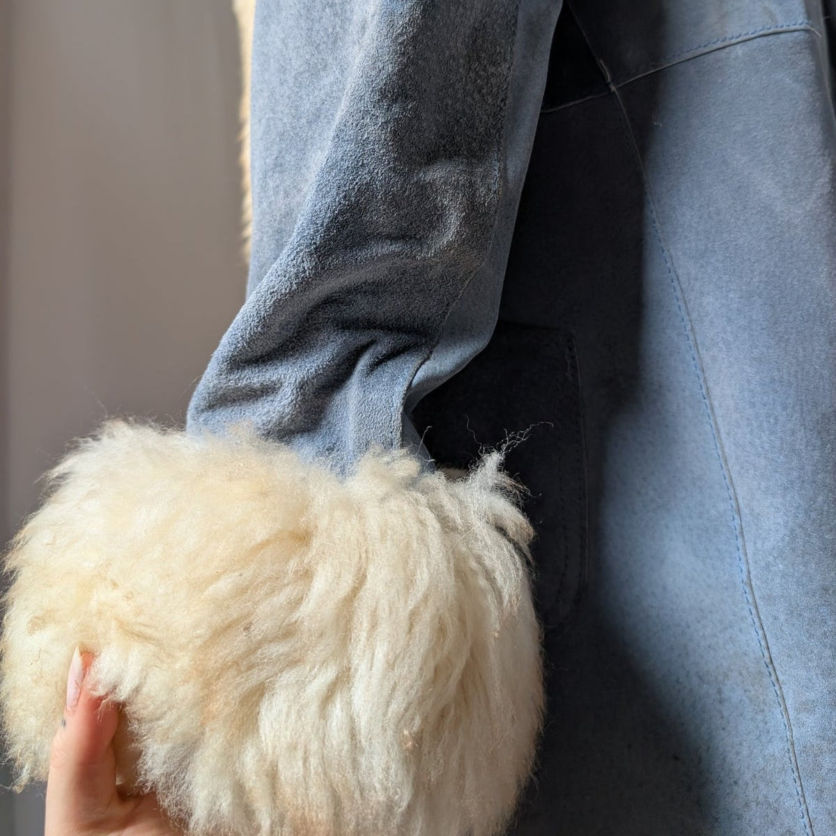 Vintage Blue Suede Afghan Coat S Penny Lane Jacket Fur Furry Leather Trench Coat