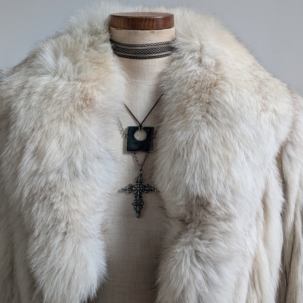 Vintage White Fluffy Fox Fur Coat Furry Glam Mobwife Ski Luxury Jacket Small