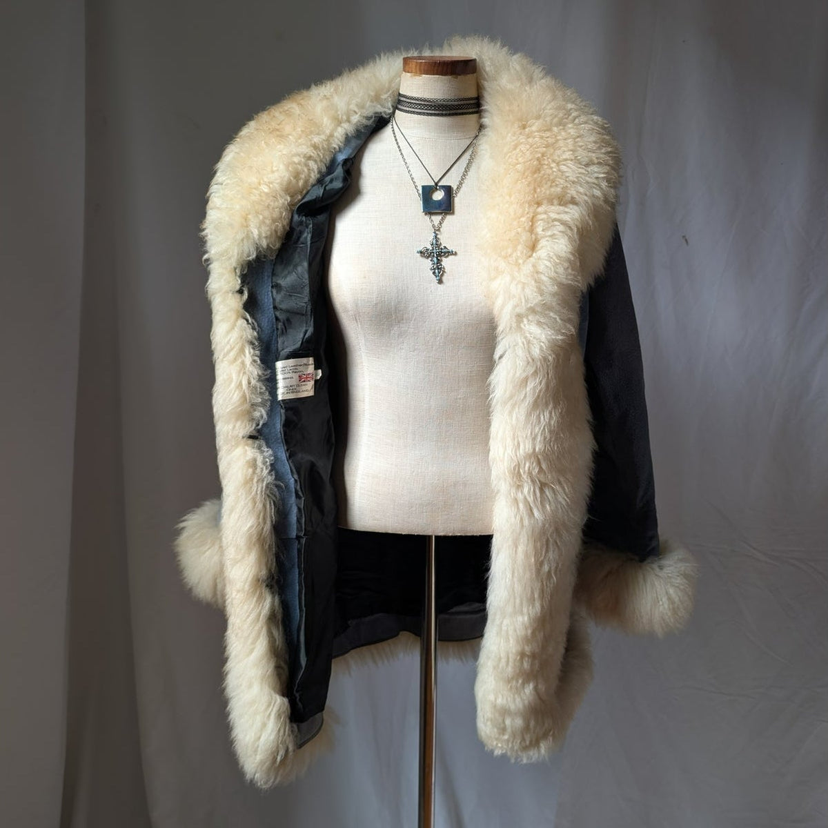 Vintage Blue Suede Afghan Coat S Penny Lane Jacket Fur Furry Leather Trench Coat