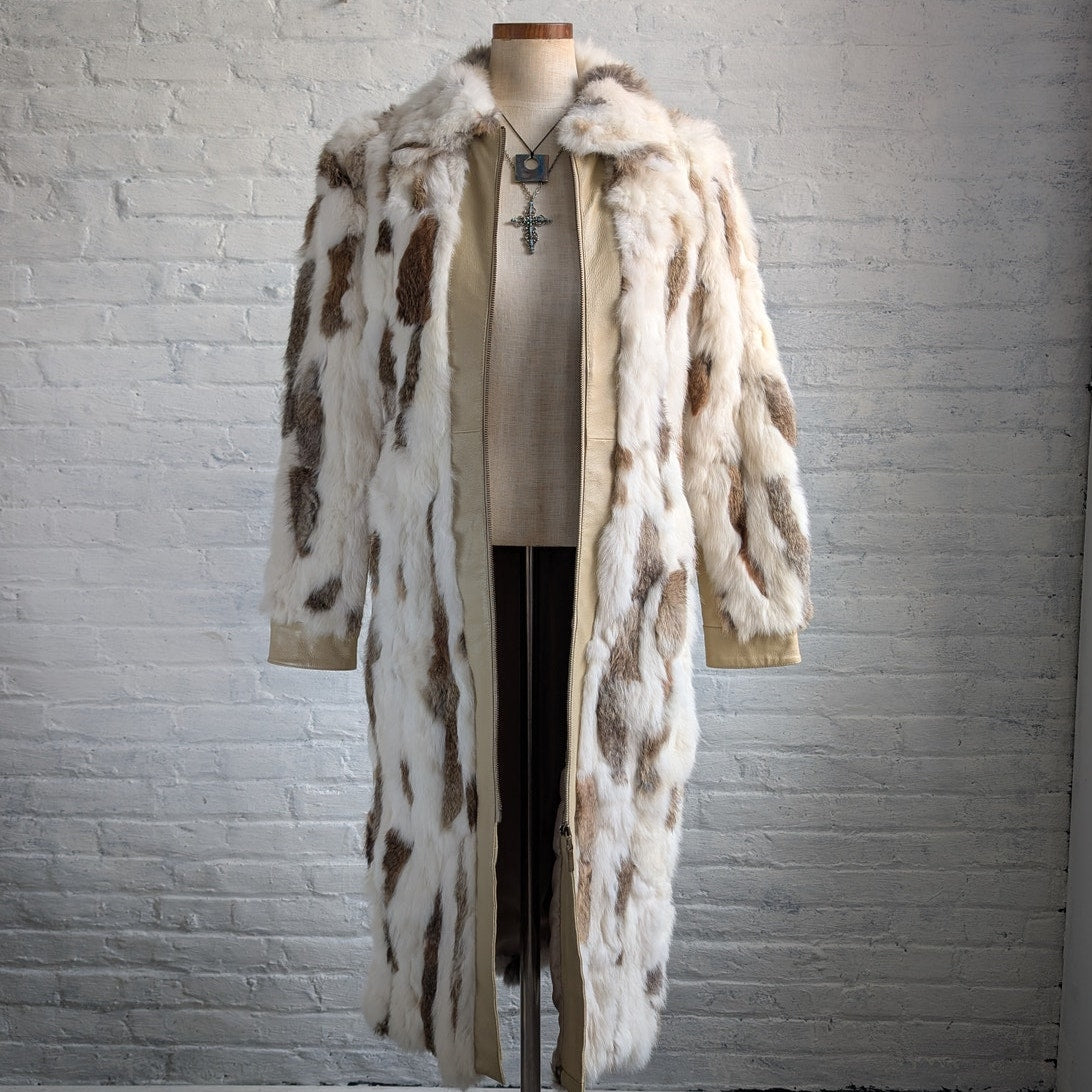 Vintage Patchwork Rabbit Fur Penny Lane Trench Coat Genuine Suede Leather Jacket