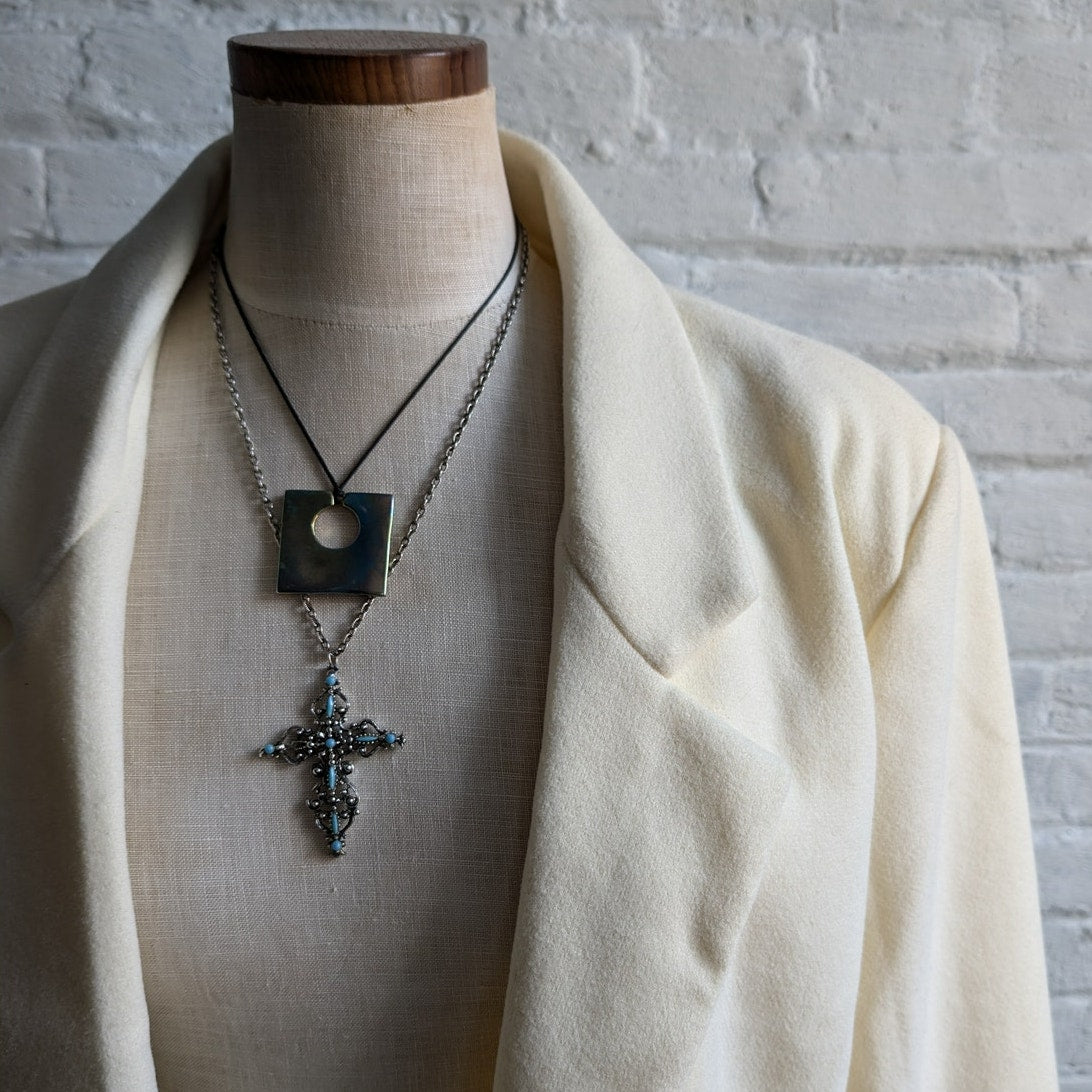 White Preppy Minimalist Blazer Neutral Oversize Light Jacket Boho Chic Medium