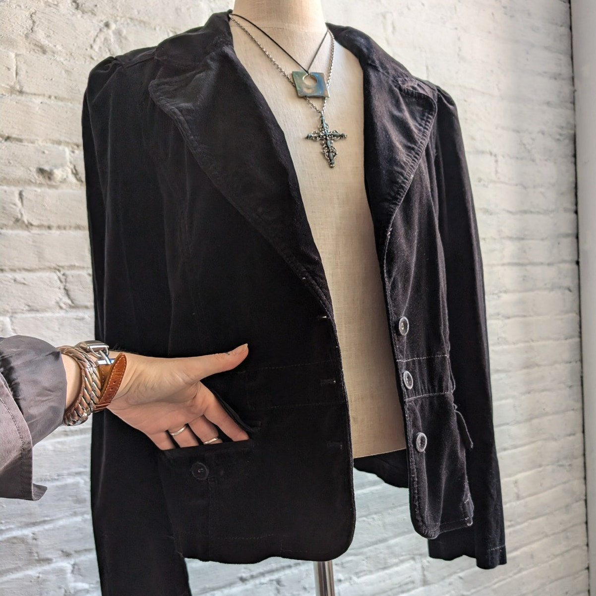 Y2K Black Velvet Jacket Black Spring Jacket Gothic Blazer Whimsygoth Chic Medium