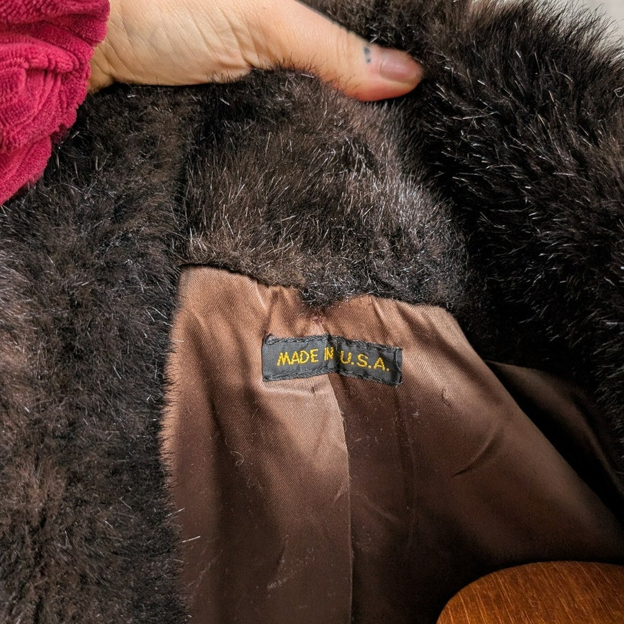 Vintage Brown Faux Fur Coat Plush Minimalist Mob Wife Fuzzy Glam Goth Jacket