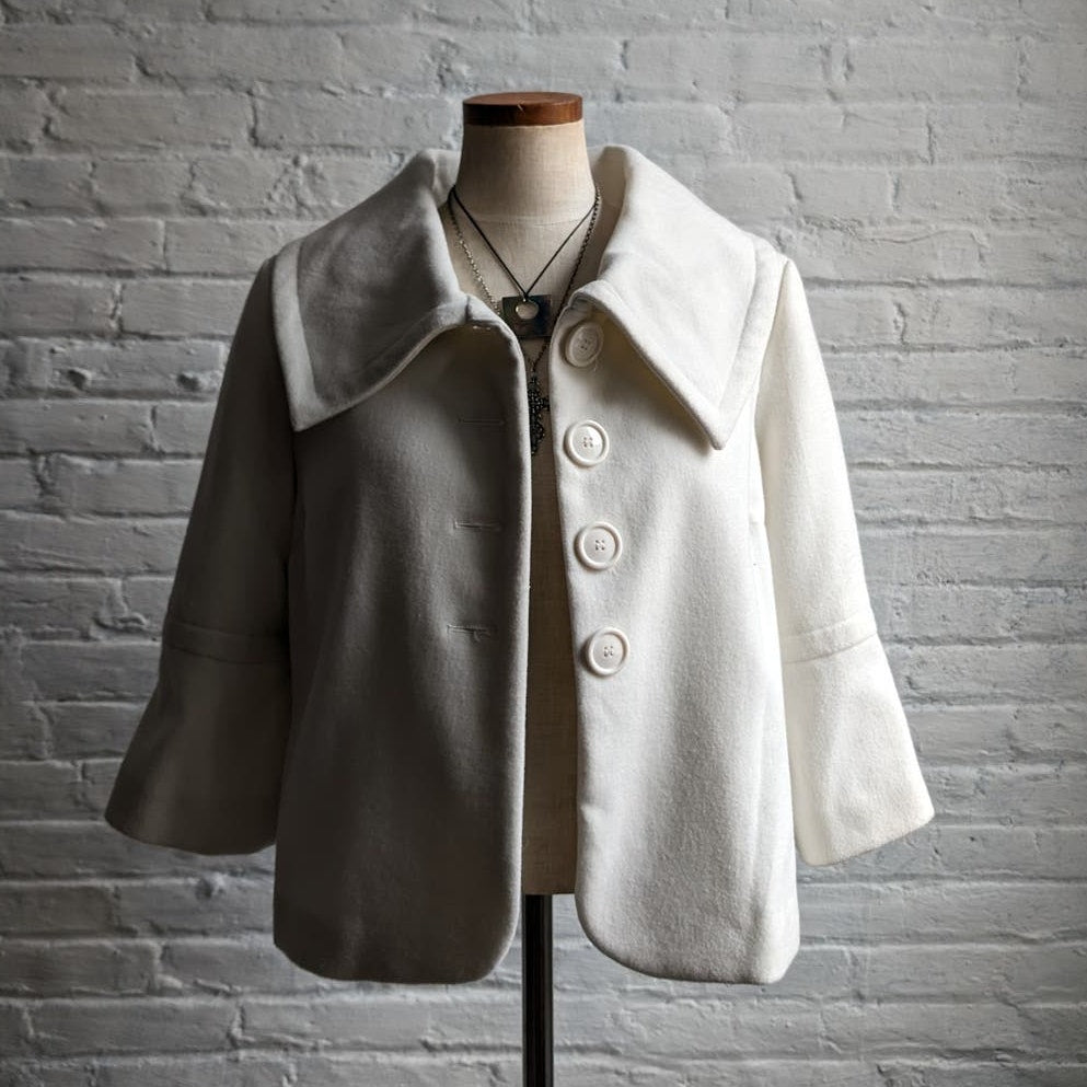 Vintage White Spring Jacket Cropped White Blazer Preppy Minimalist Jacket Medium