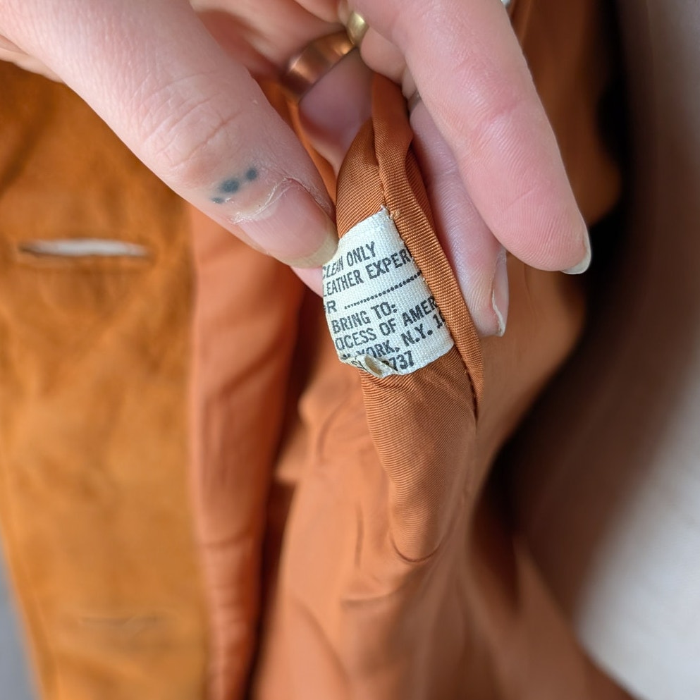 Vintage Orange Suede Penny Lane Jacket Leather Trench Coat Faux Fur Coat Large