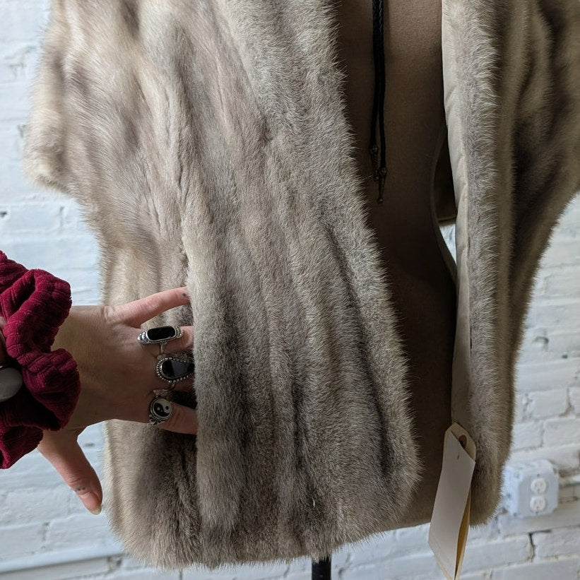 Vintage Striped Mink Fur Stole Grey Coquette Shawl Mob Wife Wrap Old Money Cape