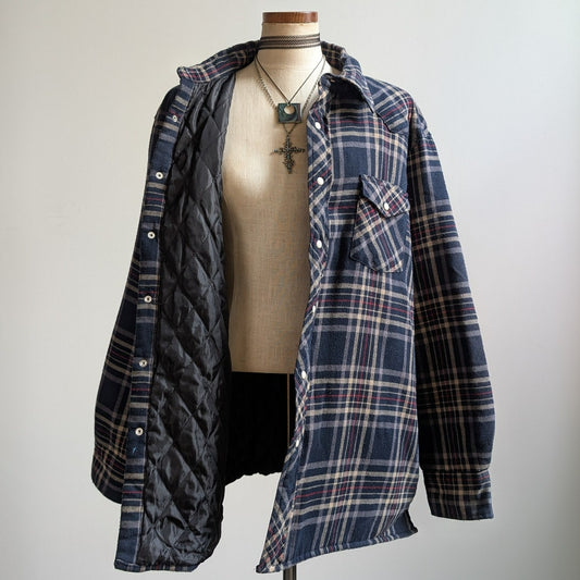 Vintage Wrangler Flannel Jacket Plaid Thermal Shacket Grunge Gorpcore Coat Large