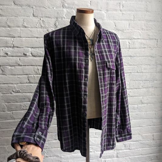 Y2K Vintage Purple Oversize Plaid Flannel Dark Academia Grunge Earthtone Top