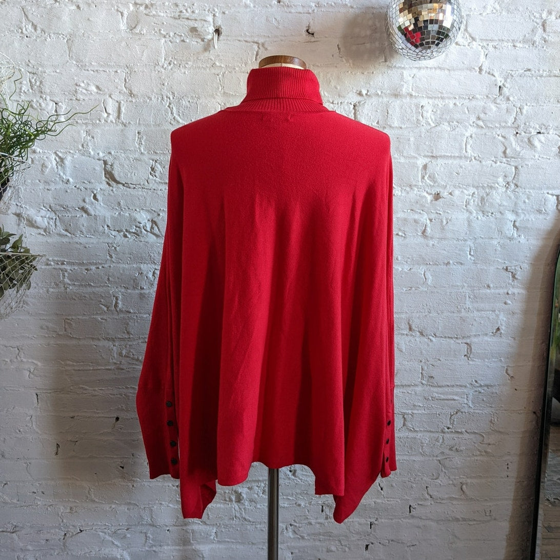 Retro Red Turtleneck Poncho Sweater Oversized Dolman Boho Grunge Cherry Large