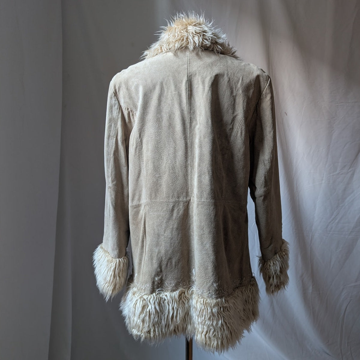 Y2K Vintage Tan Suede Penny Lane Jacket XL Faux Fur Coat Groovy Leather Coat