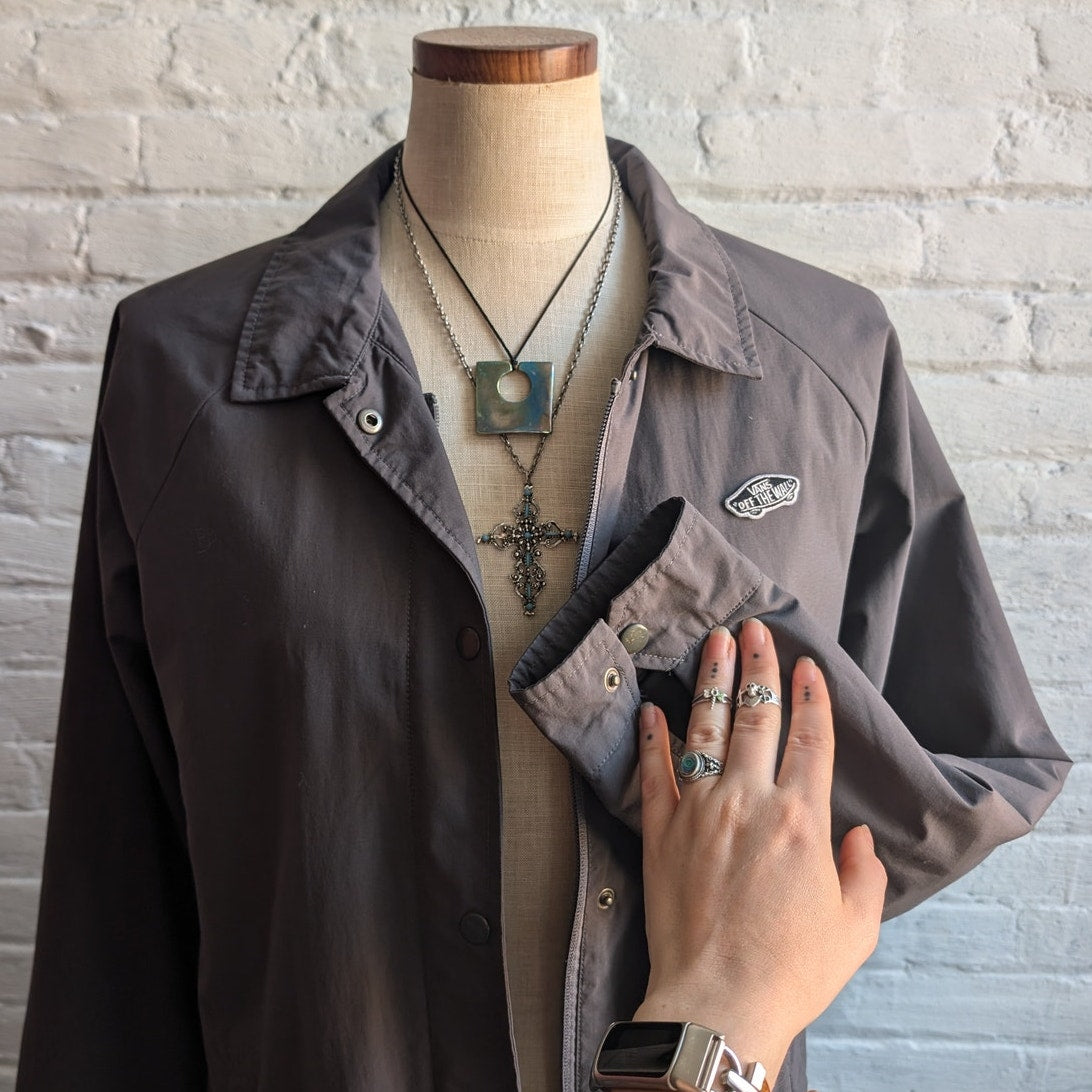 Y2K Vans Utility Jacket Grey Windbreaker Jacket Skater Gorpcore Chore Coat Small