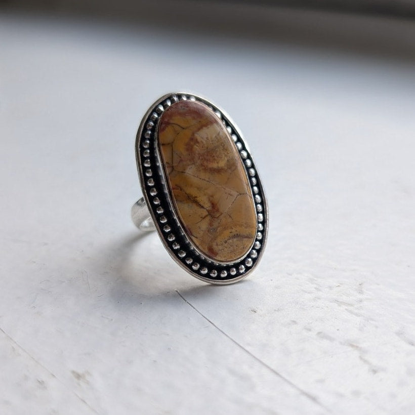 Oval Rust Brown Boho Cowgirl Sterling Silver Ring Retro Vintage Stone Size 8.25