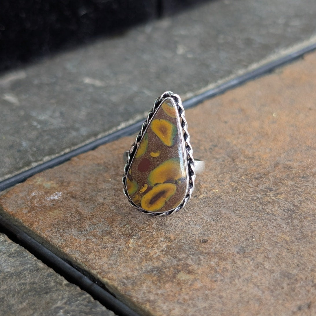 Brown Swirl Boho Statement Ring Trippy Sterling Silver Vintage Southwest Size 8