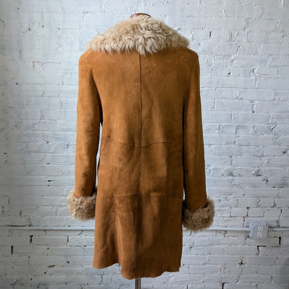 Vintage Orange Suede Penny Lane Fur Jacket Groovy Boho Furry Western Trench Coat