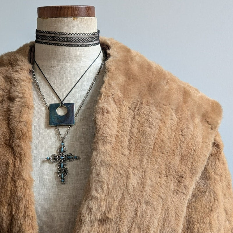 Vintage Blonde Mink Fur Stole Luxury Scarf Mob Wife Shawl Fur Trim Shrug Cape