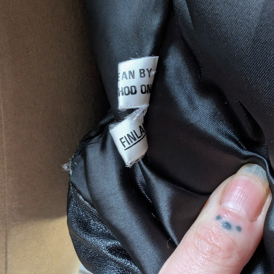 Vintage Black Leather Fox Fur Biker Jacket Minimalist Grunge Goth Moto Vest Coat