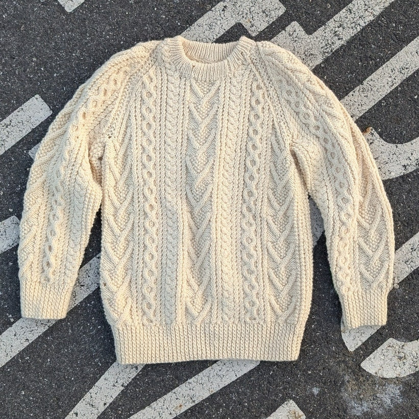 Vintage Wool Fisherman Knit Grandpa Sweater Minimalist Chunky Cable Knitted Top