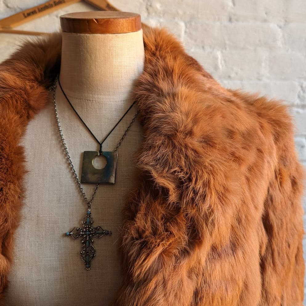 Vintage Mob Wife Rabbit Fur Coat Rusty Red Brown Penny Lane Shaggy Furry Jacket