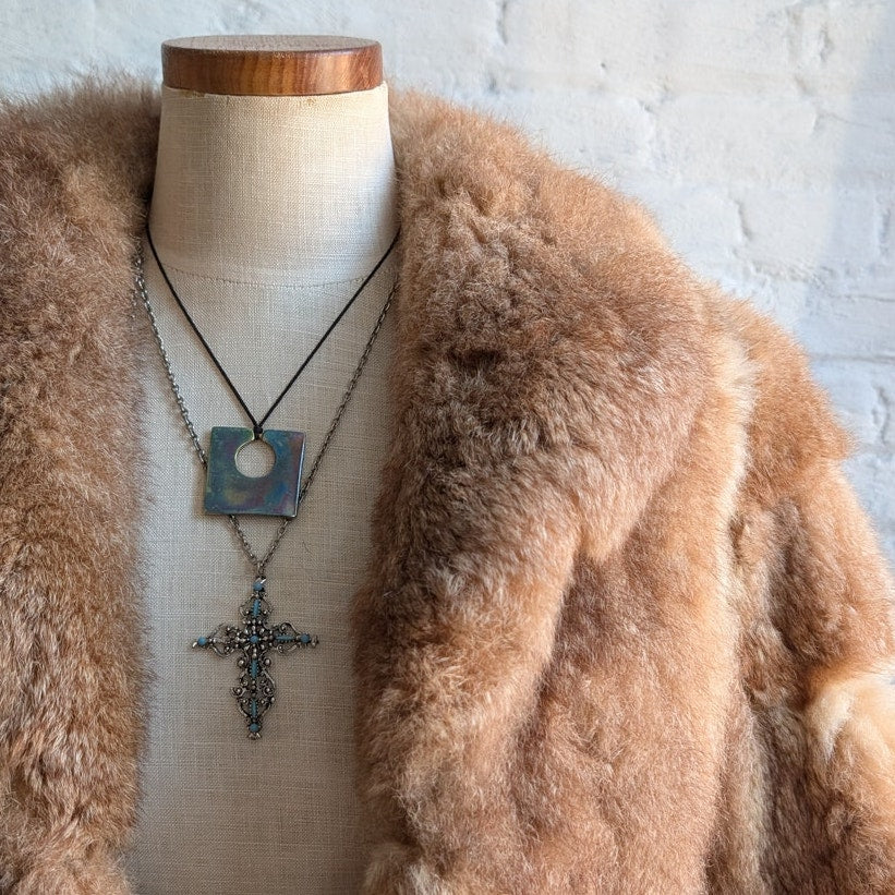 Vintage Ombre Brown Rabbit Fur Coat Crop Penny Lane Crimpy Furry Chic Mod Jacket