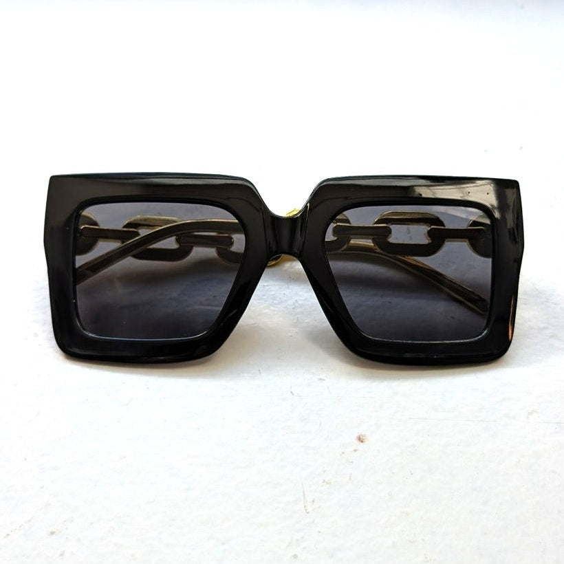 Retro Black Chic Square Sunglasses Aviator Minimalist Festival Sunnies Shades