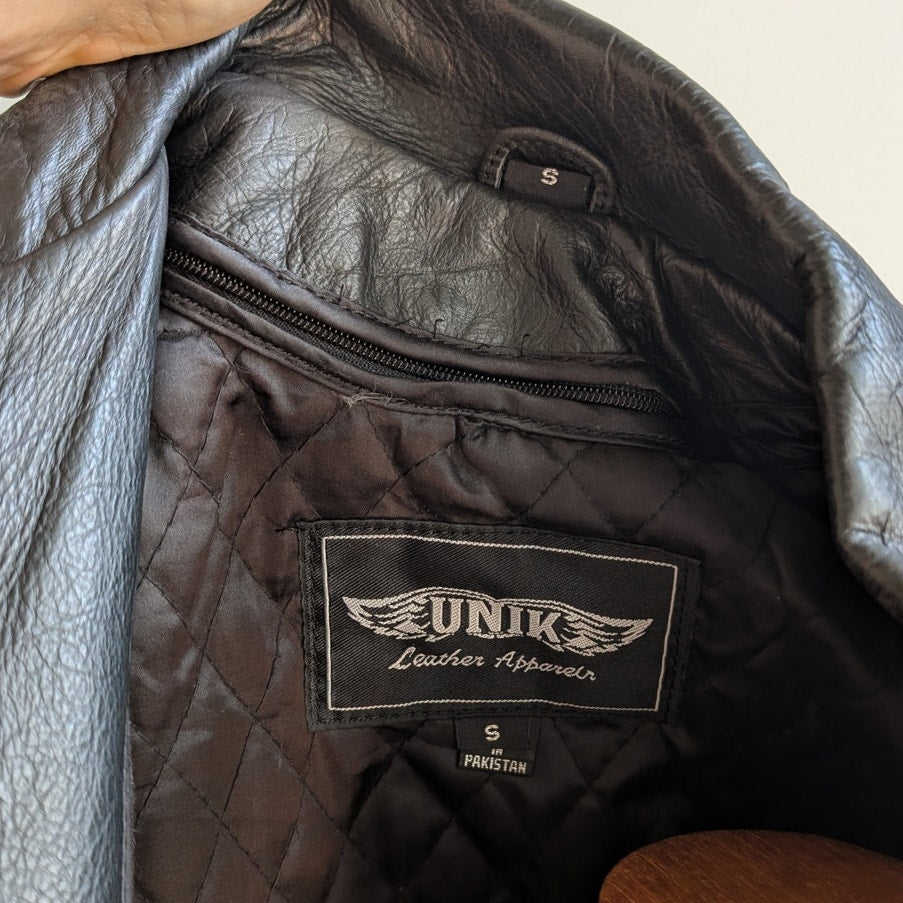 Vintage Black Leather Biker Jacket Fringe Sexy Moto Cowgirl Western Coat Small