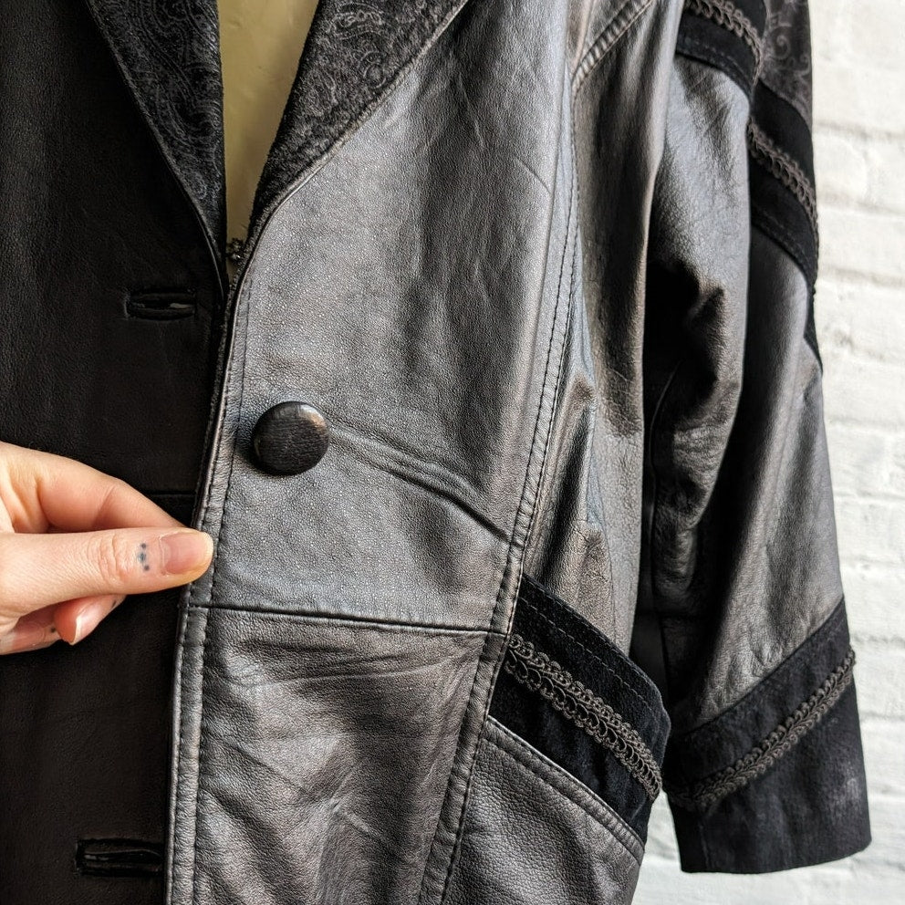 Vintage Black Leather Trench Black Leather Jacket Suede Jacket Western Medium
