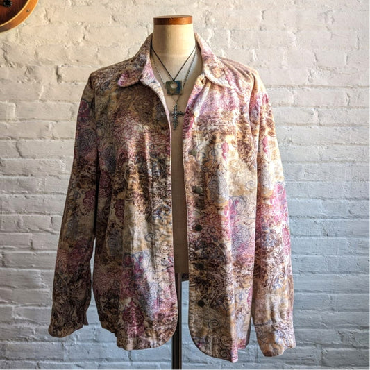 Vintage Corduroy Jacket Spring Floral Coat Paisley Lightweight Shacket 90s Large