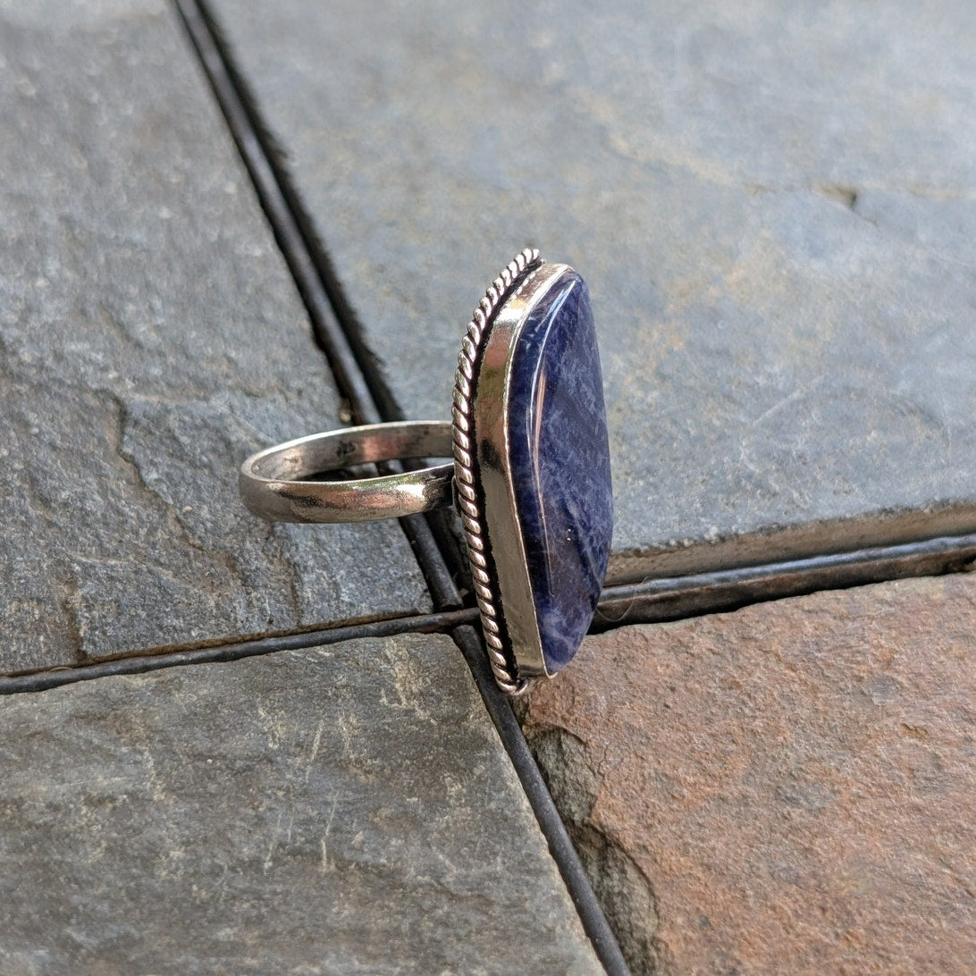 Vintage Silver Chunky Statement Ring Sz 9.5 Navy Blue Moody Groovy Southwest