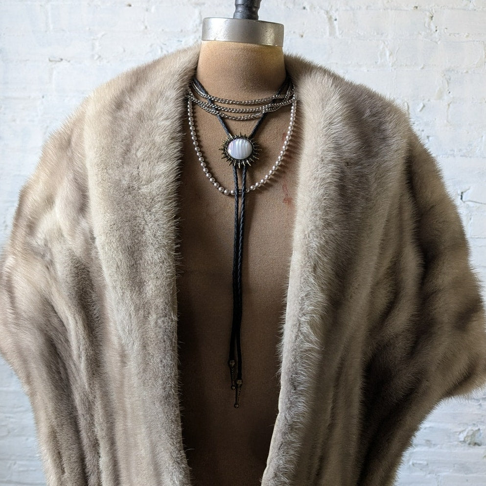 Vintage Striped Mink Fur Stole Grey Coquette Shawl Mob Wife Wrap Old Money Cape