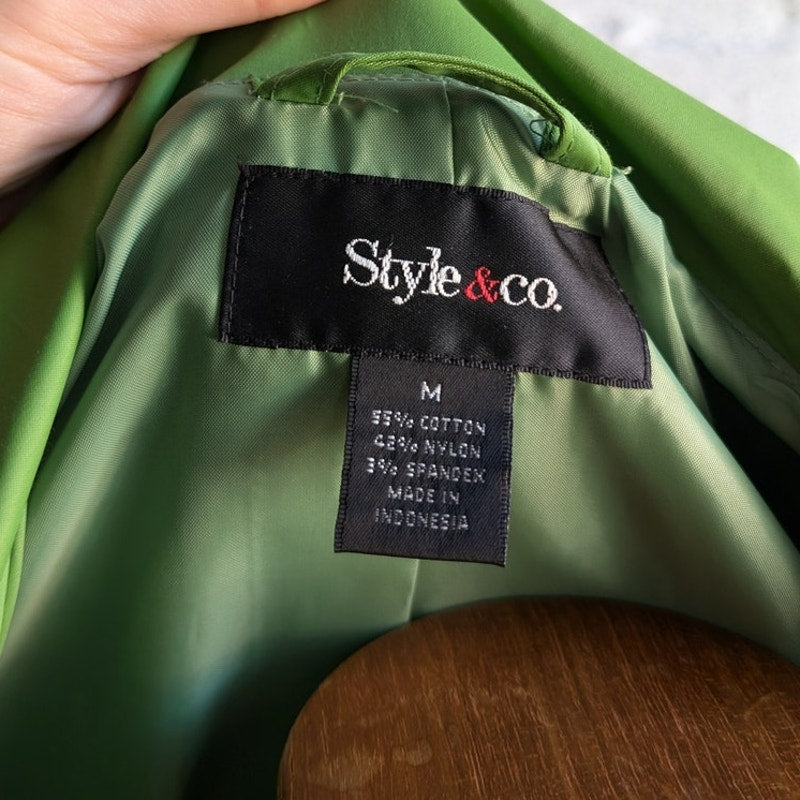 Y2K Lime Green Trench Coat Earthy Minimalist Preppy Belted Rain Jacket Medium