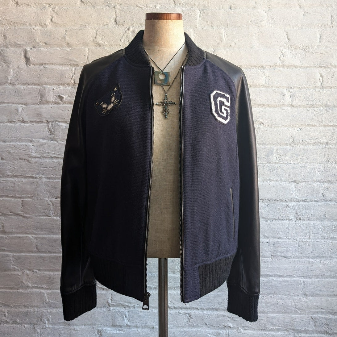 Y2K Vintage Wool Varsity Jacket Faux Leather Bomber Knit Utility Letterman Large