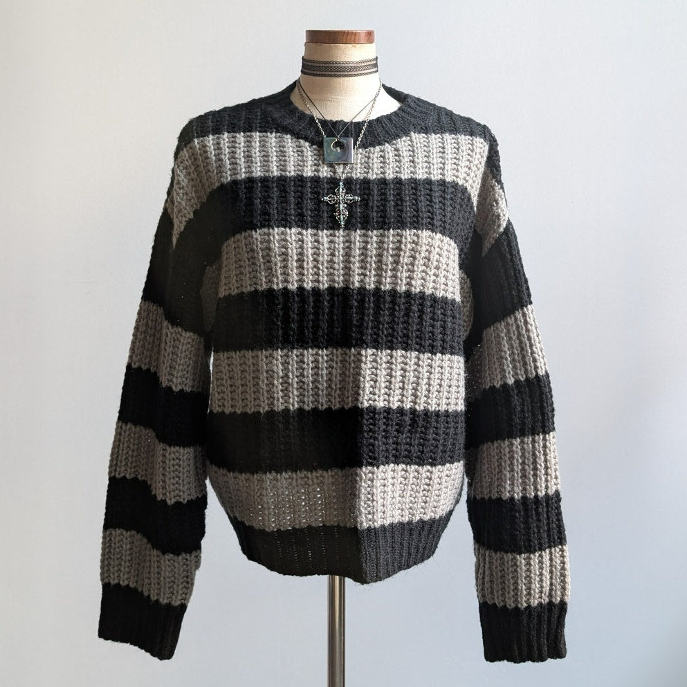 Vintage Striped Chunky Knit Sweater Slouchy Oversize Grandpa Cosby Sweater Large