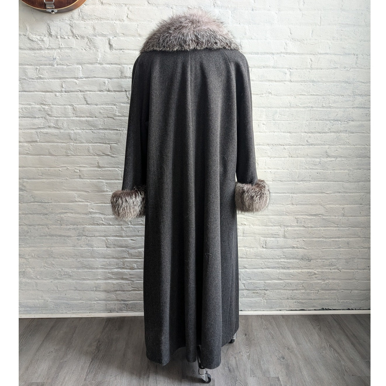 Vintage Gray Wool Fox Fur Penny Lane Coat Dark Academia Trench Afghan Jacket