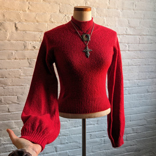 Y2K Vintage Cherry Red Knit Sweater Preppy Grunge Kawaii Fairycore Heathered Top