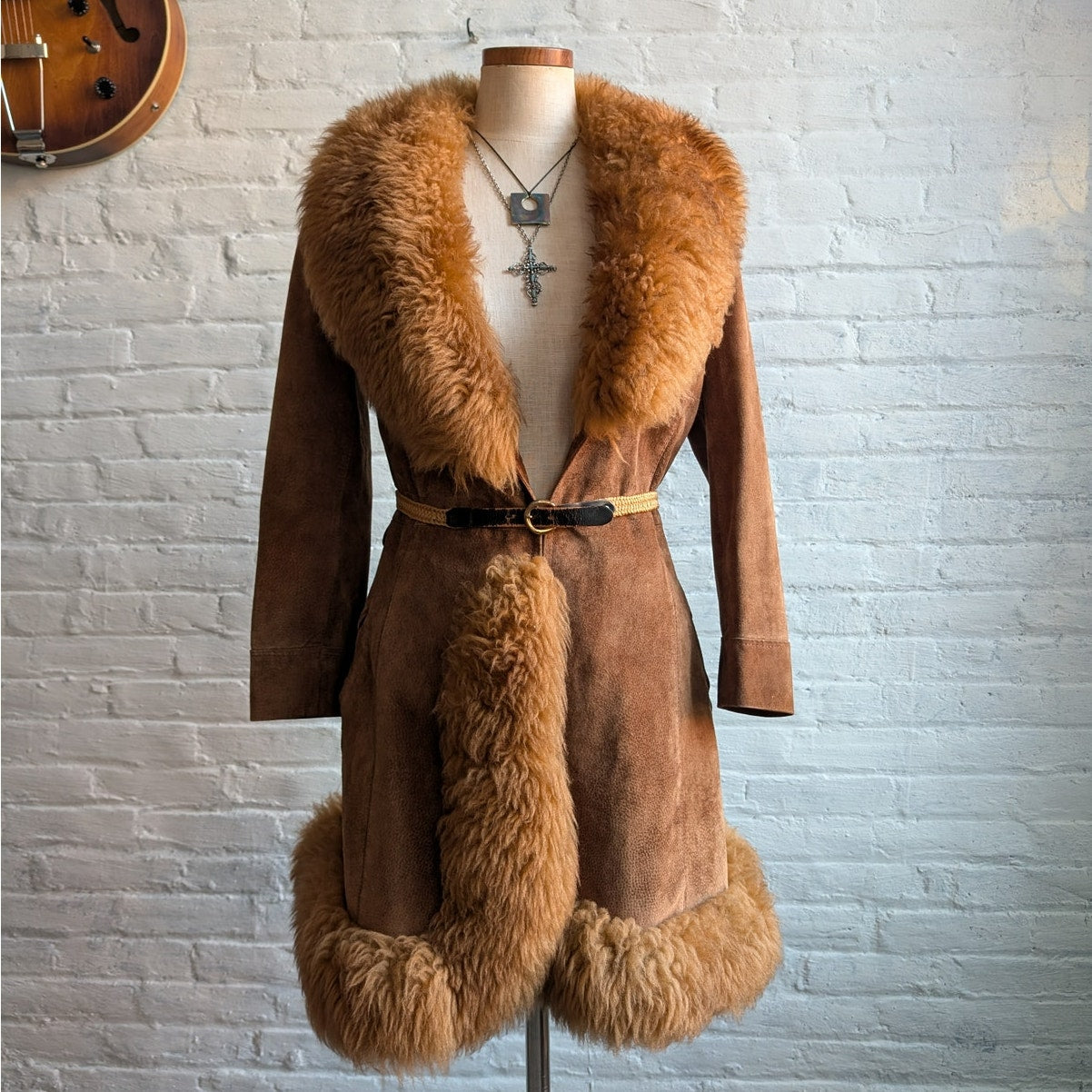 Vintage Brown Suede Penny Lane Jacket Fur Furry Leather Groovy Mod Trench Coat