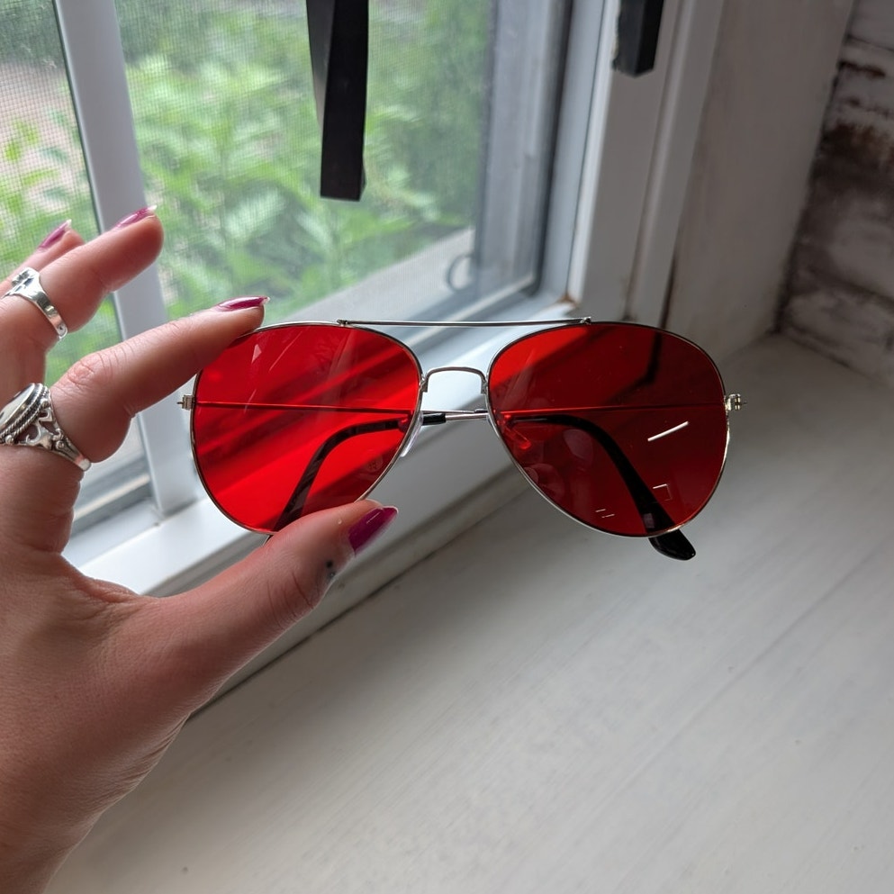 70s Retro Red Sunglasses Tinted Shades Aviators Minimalist Festival Accessories