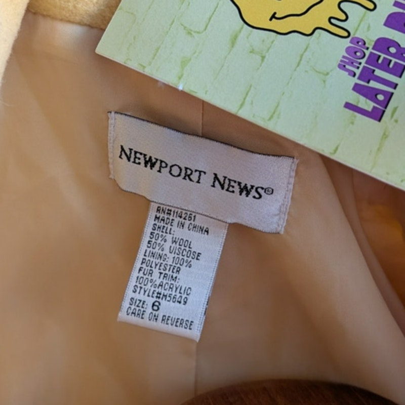 Vintage Yellow Wool Trench Coat Groovy Penny Lane Jacket Faux Fur Coat Medium